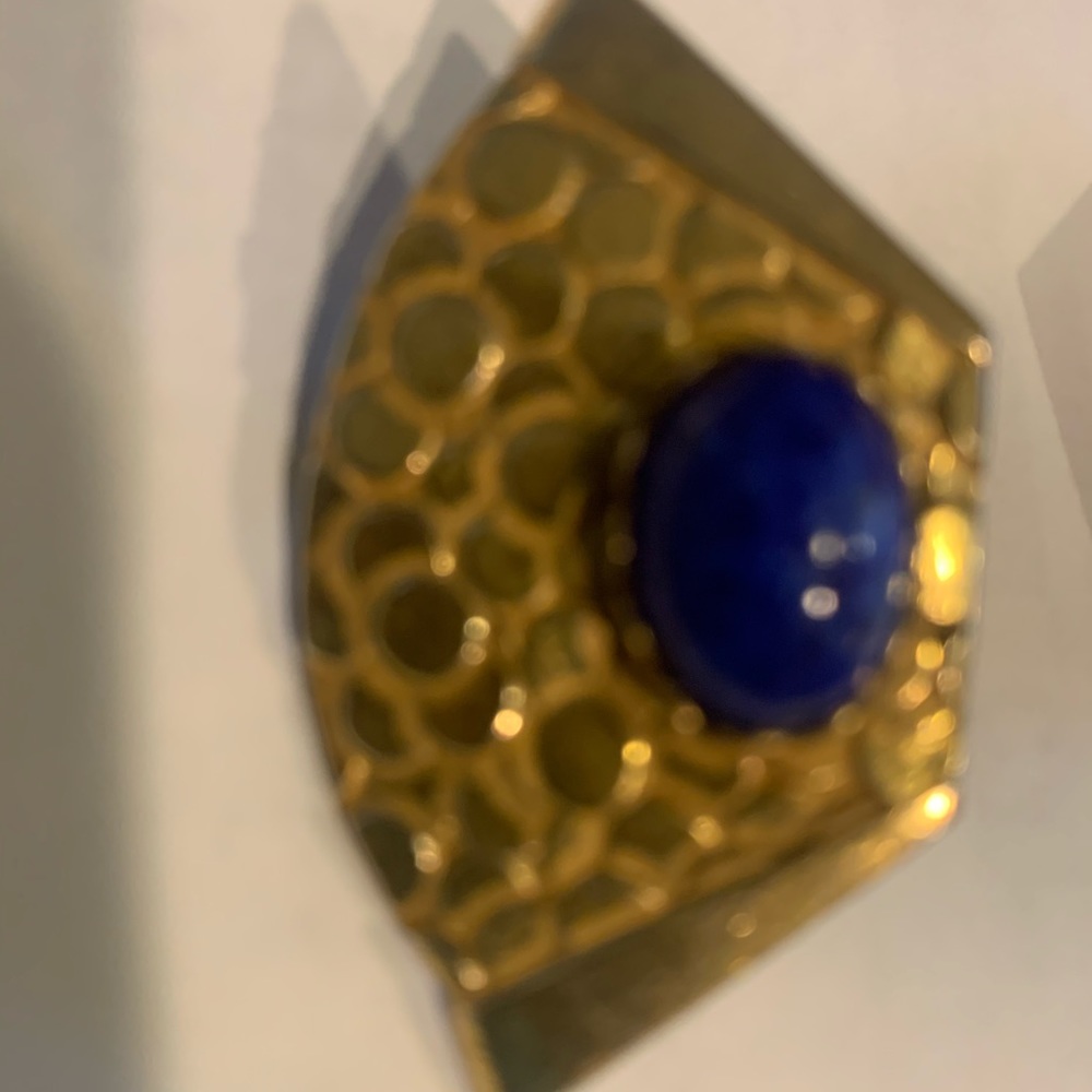 Miriam Haskell Egyptian Revival Clip-on Earrings GoldTone Blue LapisLazuli Stone - Picture 2 of 4